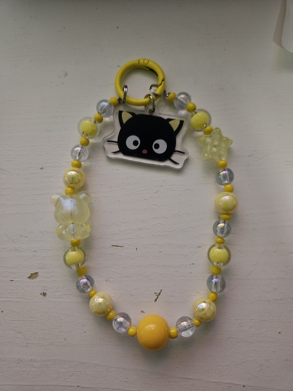 Yellow Chococat Beaded Kids Necklace with Black Cat Charm